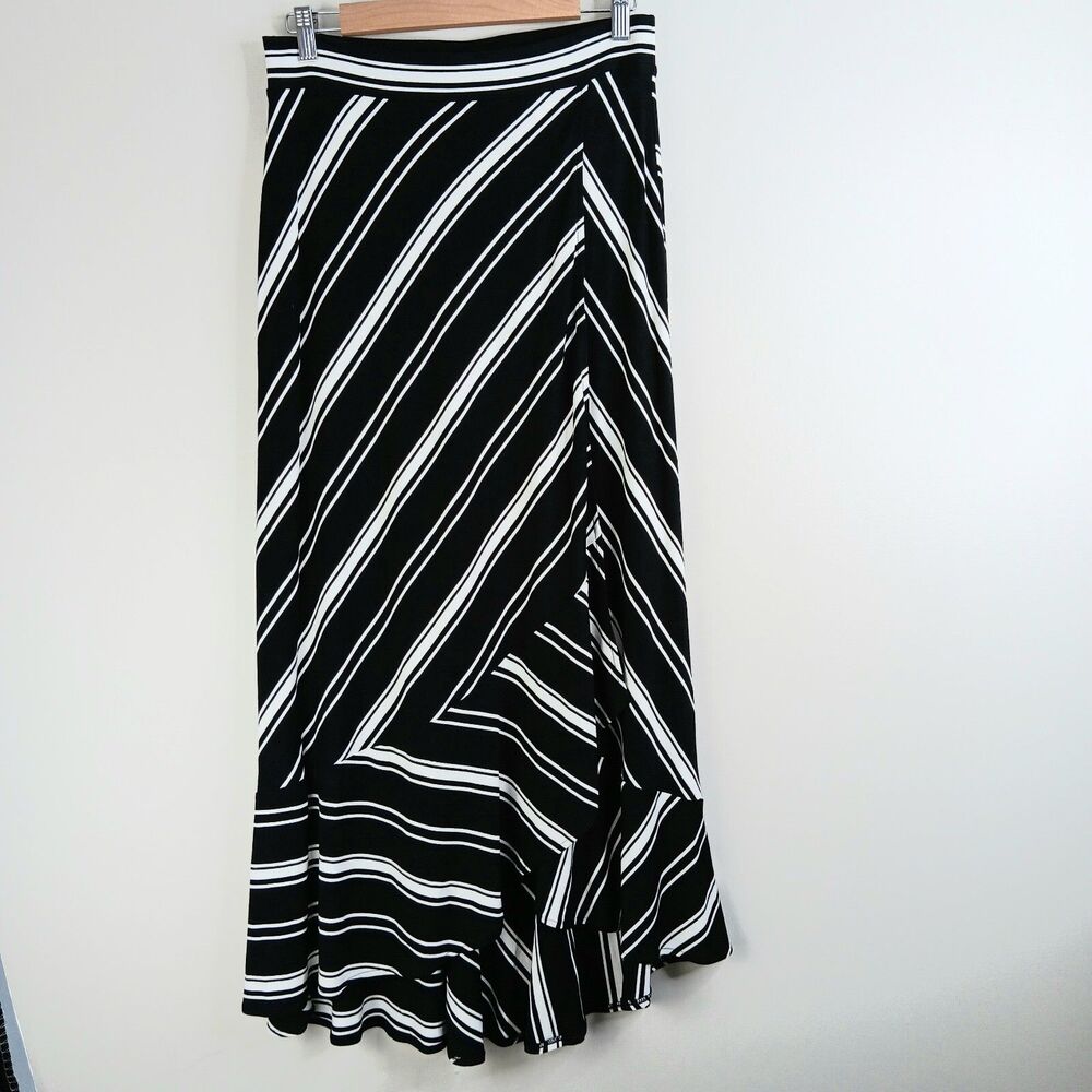 CHICOS Women's Maxi Skirt Long Modest Black White Striped Stretch Size 4/6 NWT